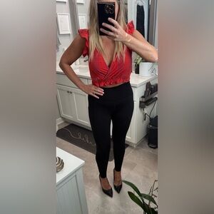 Universal Thread Red and Blue Striped Ruffle Blouse